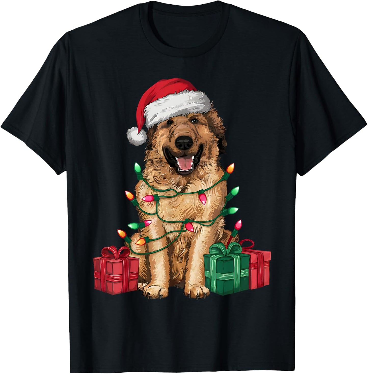Xmas Lighting Santa Hat Anatolian Shepherd Dog Christmas Women Kids T-Shirt - T-Shirt | Black