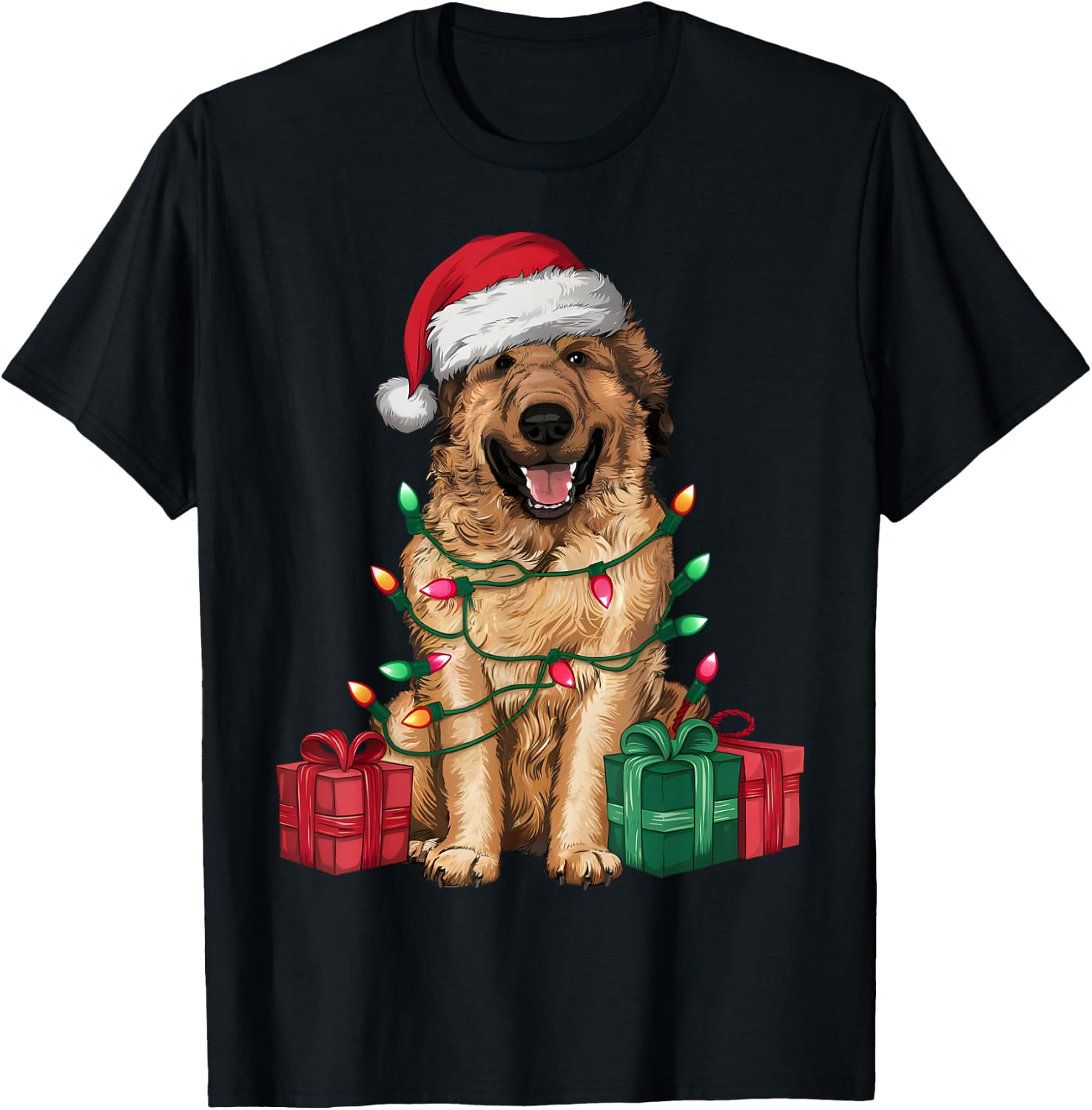 Xmas Lighting Santa Hat Anatolian Shepherd Dog Christmas Women Kids T-Shirt - T-Shirt | Black