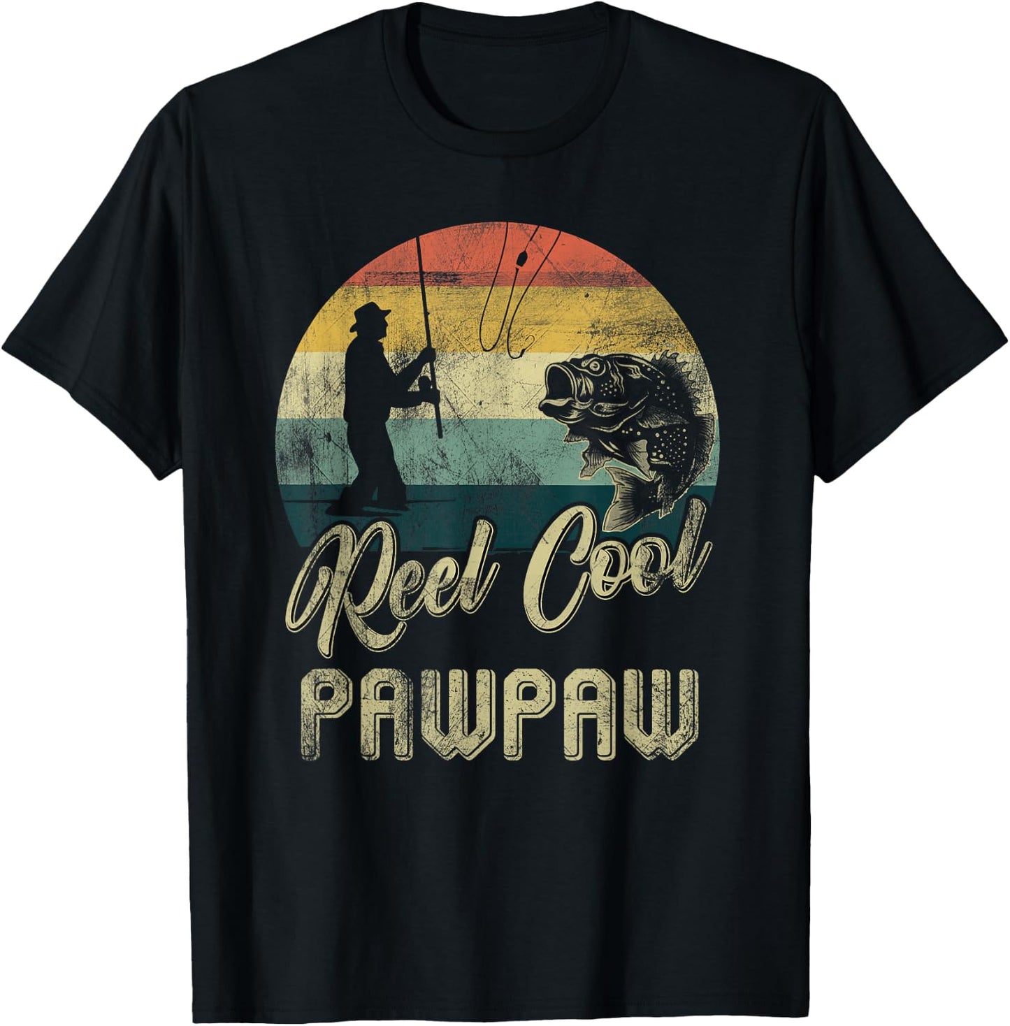 Funny Vintage Reel Cool Pawpaw Fish Fishing Father's Day T-Shirt - T-Shirt | Black