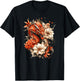 Crimson Serpent and Peony Bloom Asian Myth Motif T-Shirt - T-Shirt | Black