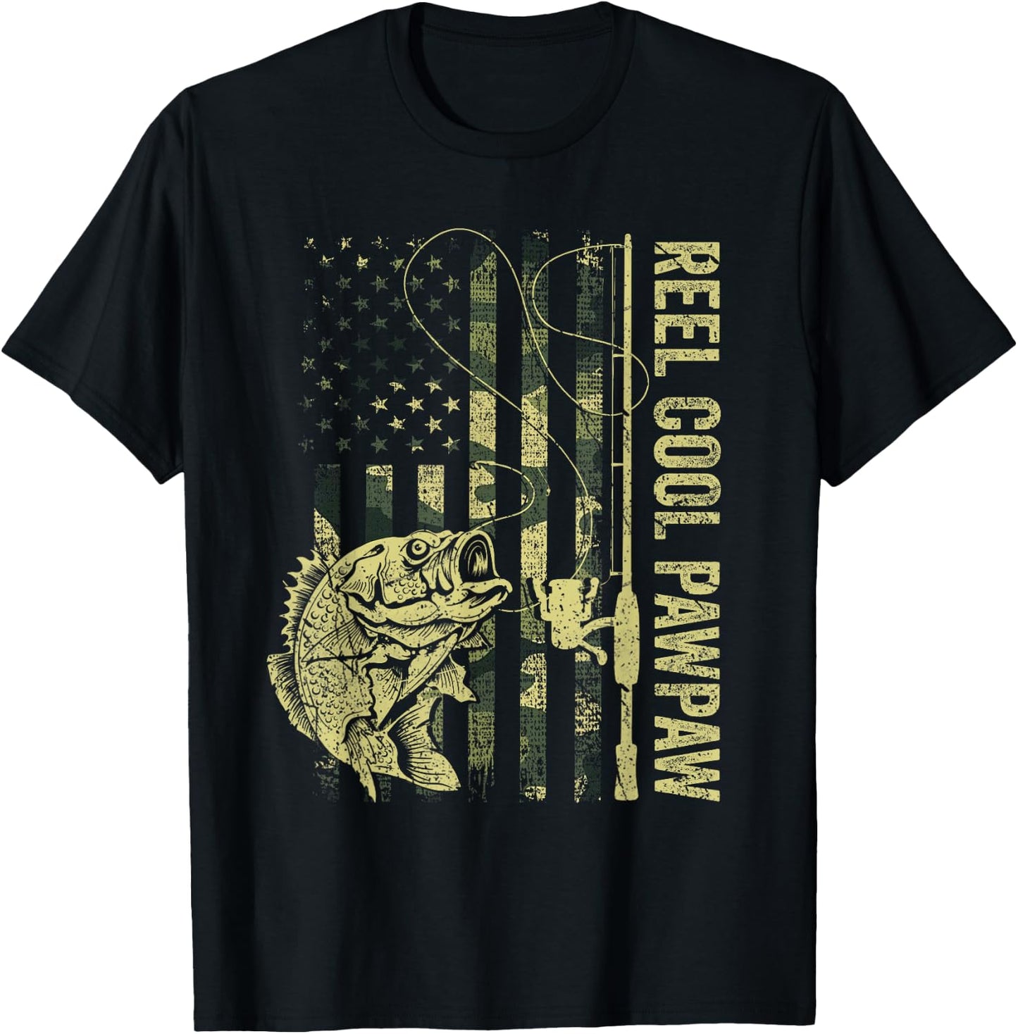 Reel Cool Pawpaw Camouflage American Flag Father's Day Gift T-Shirt - T-Shirt | Black
