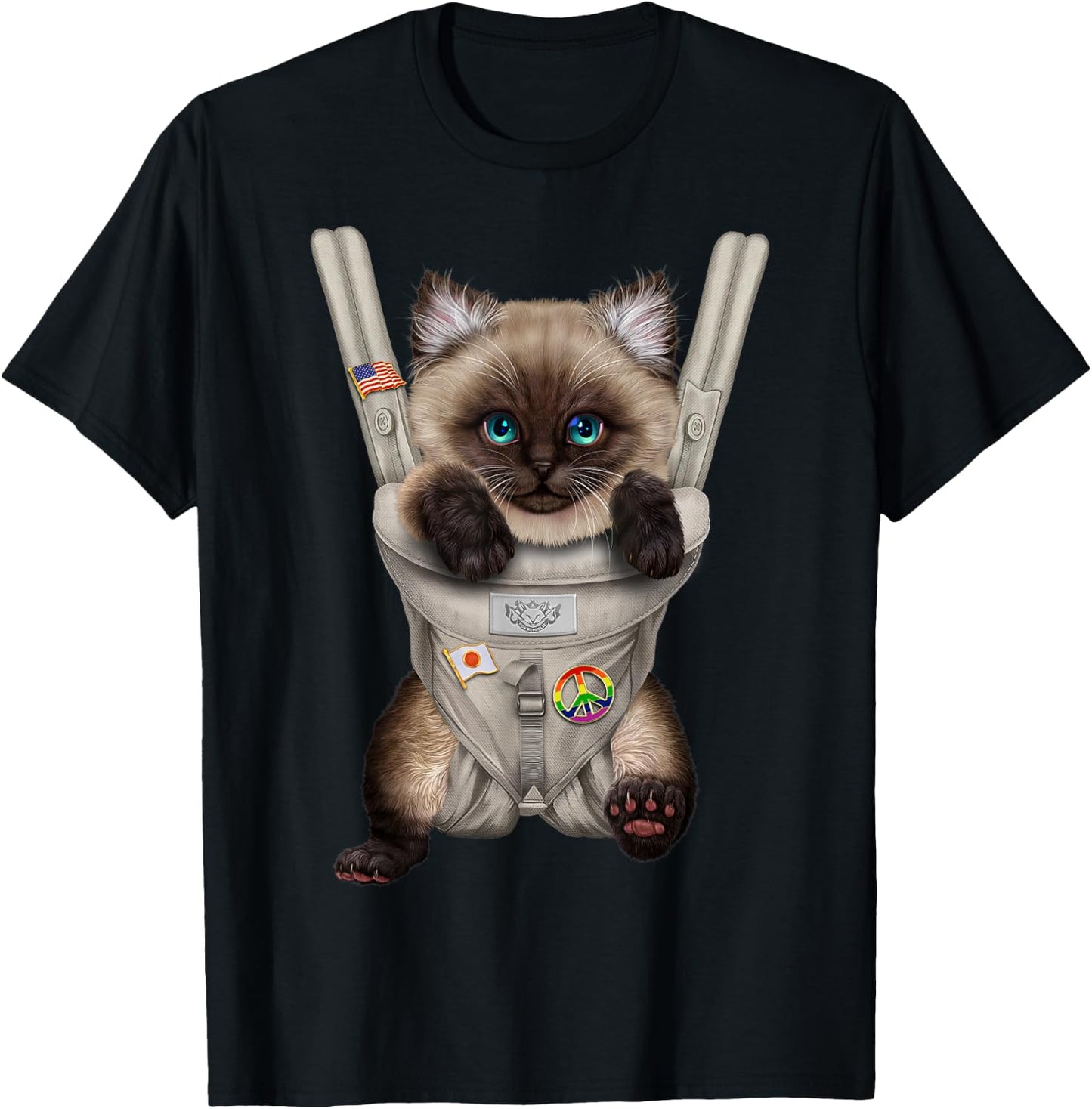 Siamese Cat in Baby Carrier Men Women Kids T-Shirt - T-Shirt | Black