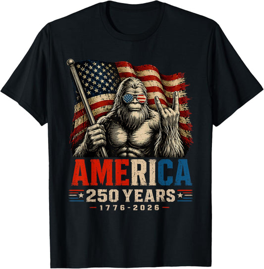 250 Anniversary USA Bigfoot America 250 Years 4th of July T-Shirt - T-Shirt | Black
