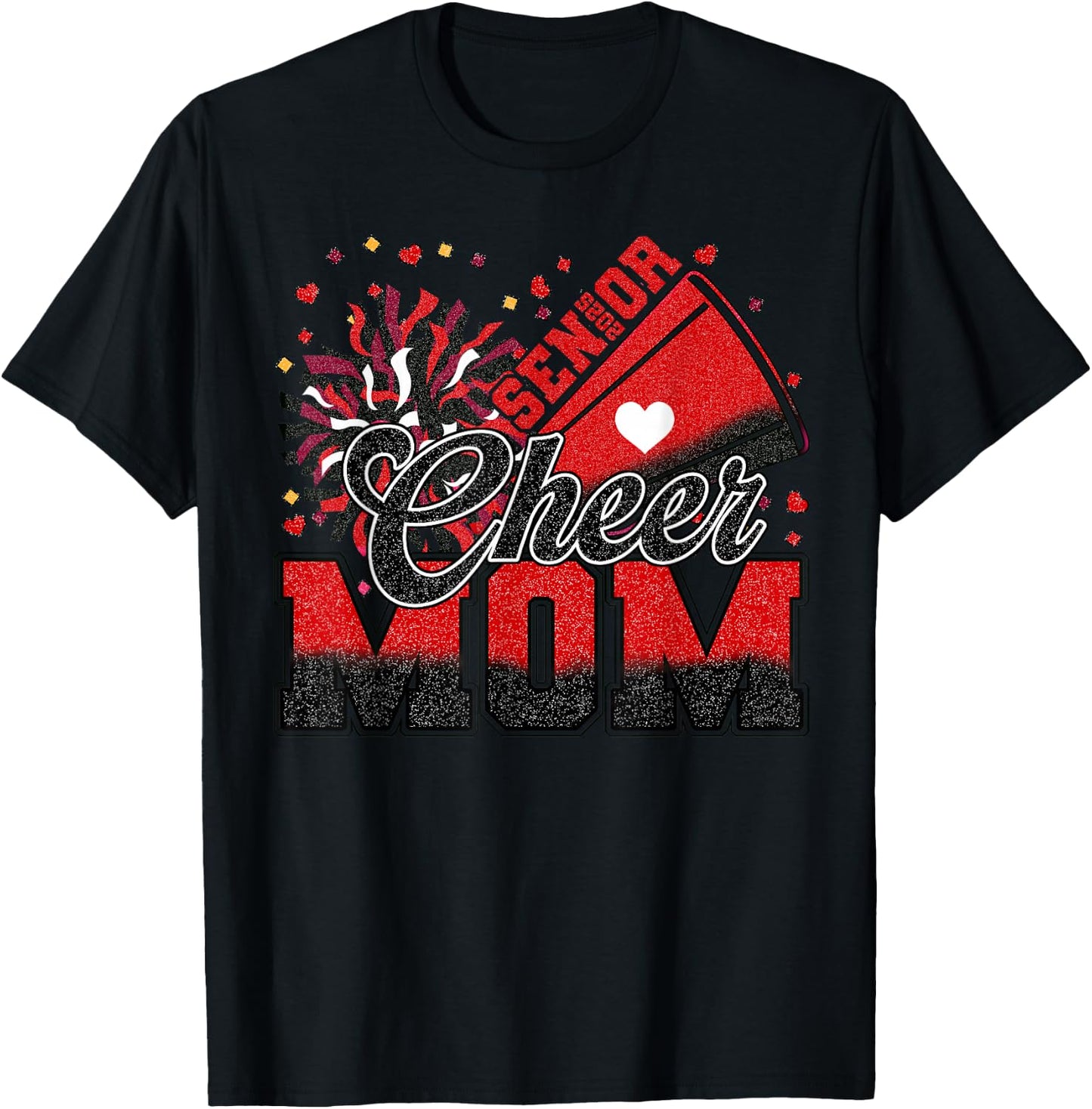 Senior Cheer Mom 2025 Red And Black Cheer Mom Cheerleader T-Shirt - T-Shirt | Black