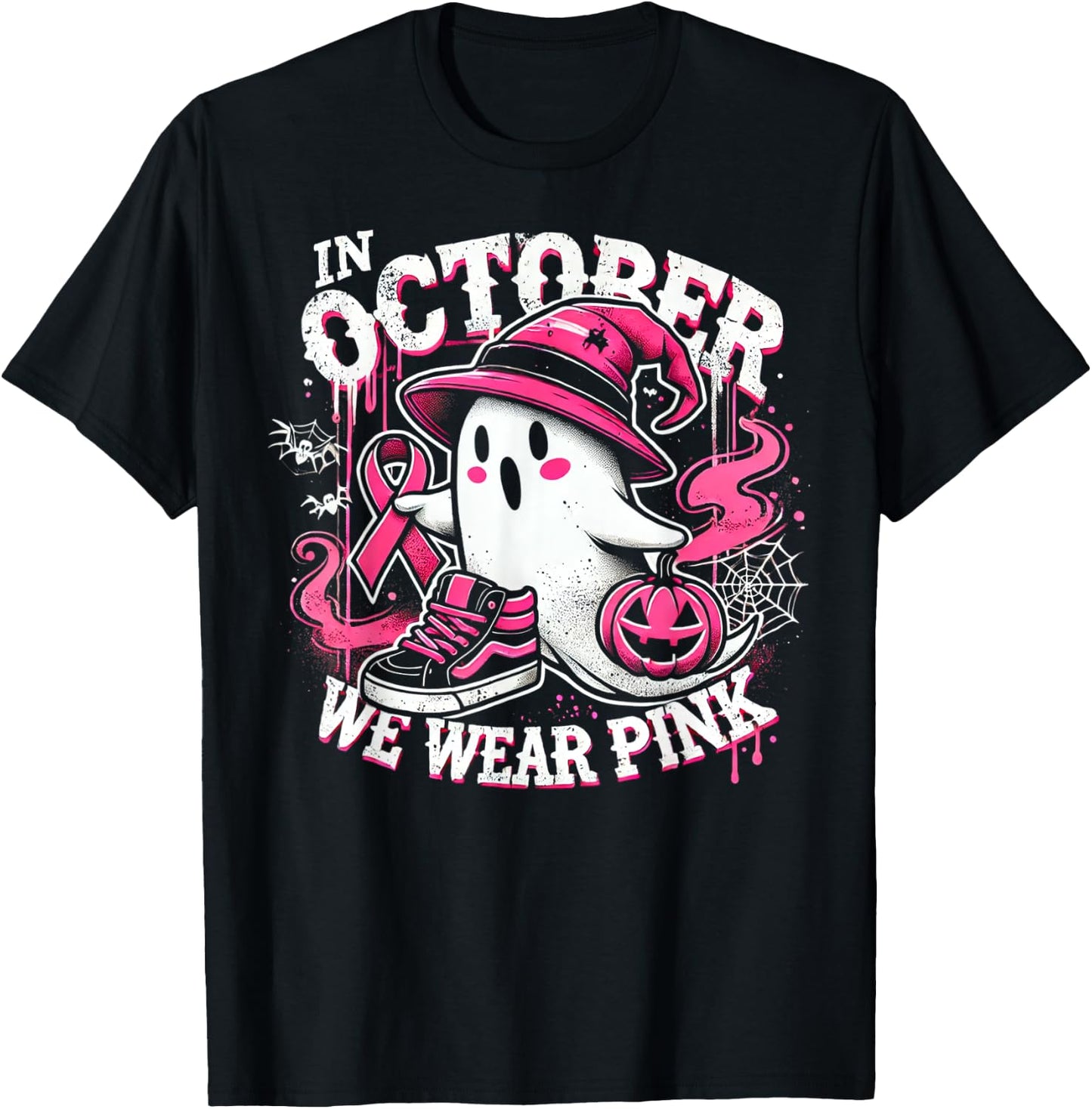 We Wear Pink in october Ghost Breast Cancer Awareness T-Shirt - T-Shirt | Black