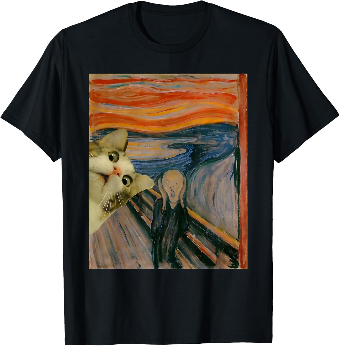 The Scream Cat by Munch Edvard Famous Painting Funny Cat Art T-Shirt - T-Shirt | Black