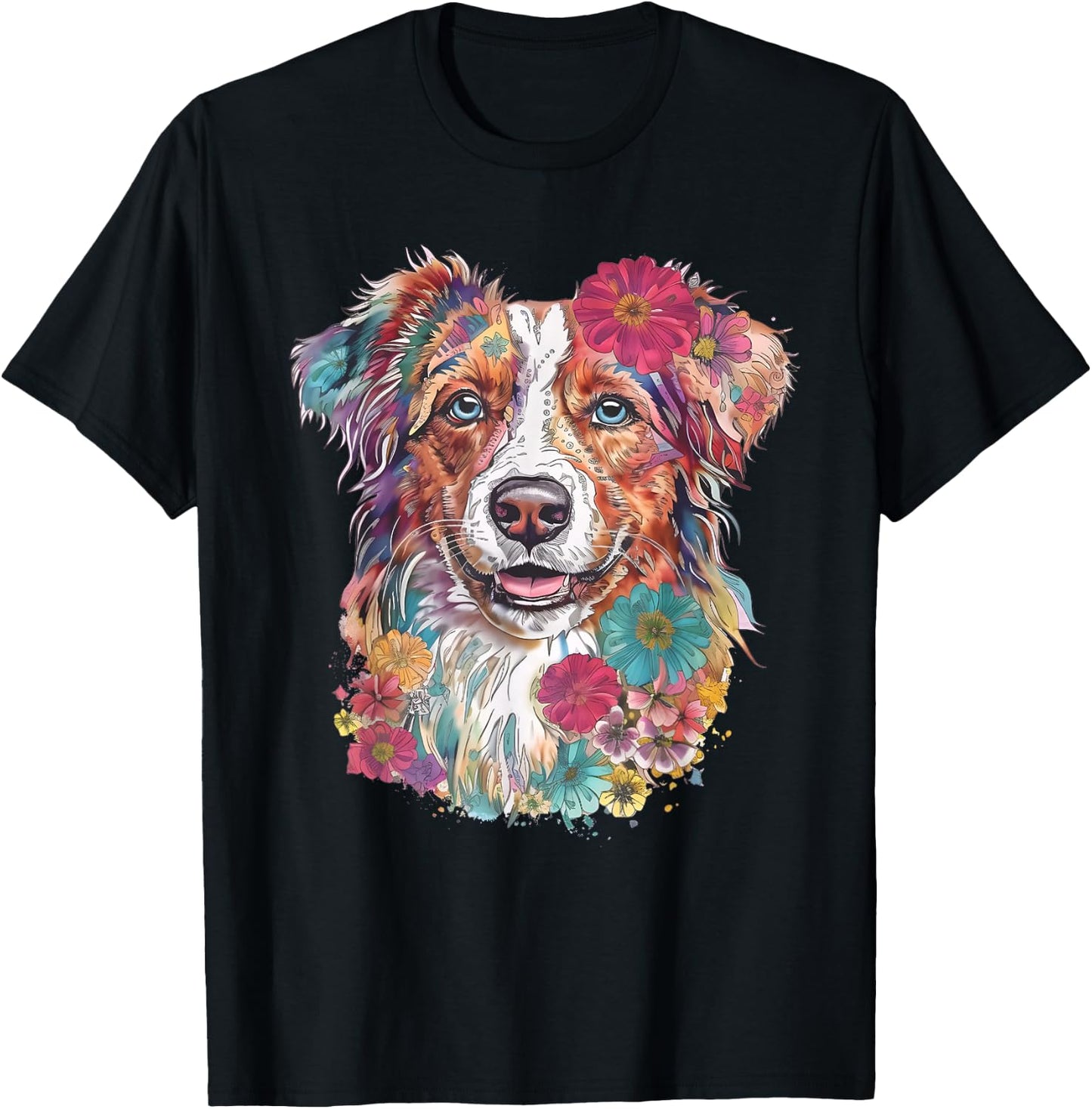 Floral Dog Lover Shirt, Aussie Dog Mom Floral T-Shirt - T-Shirt | Black