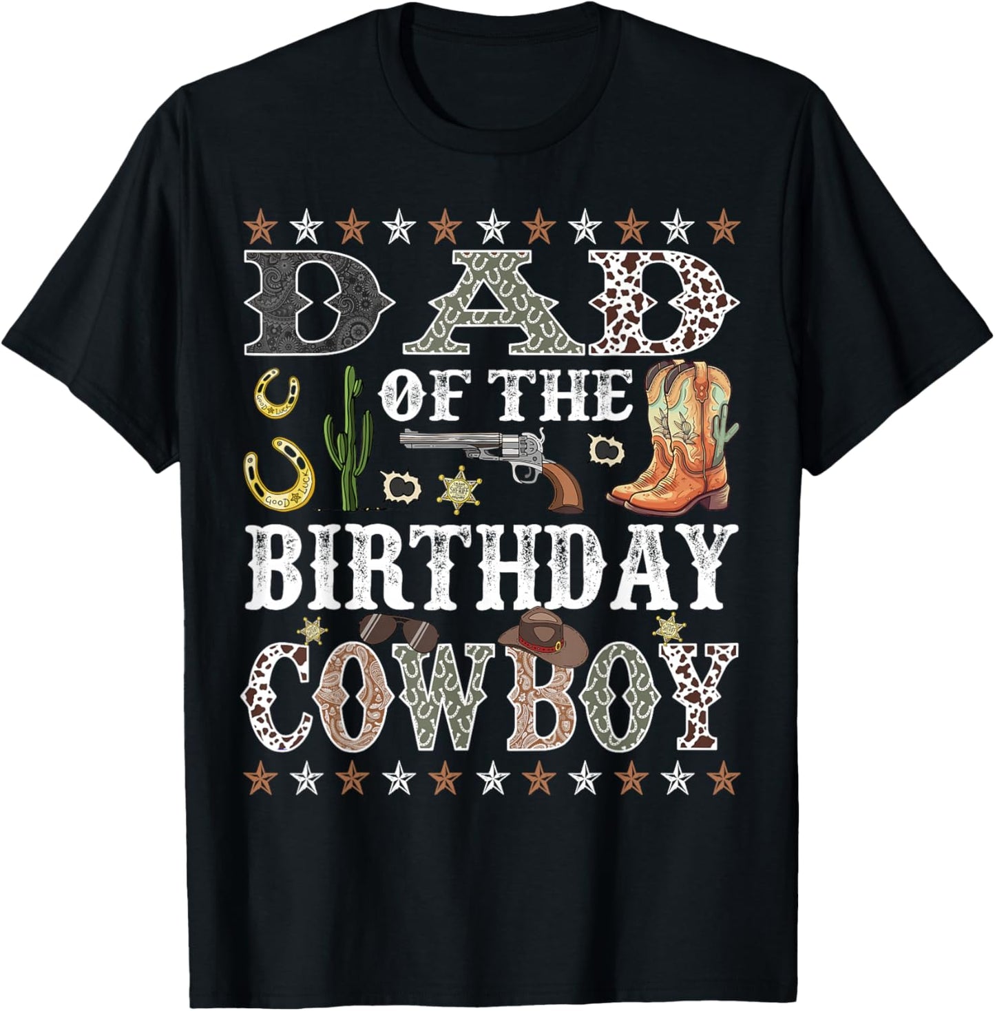 Dad Of The Birthday Cowboy Rodeo Dad T-Shirt - T-Shirt | Black