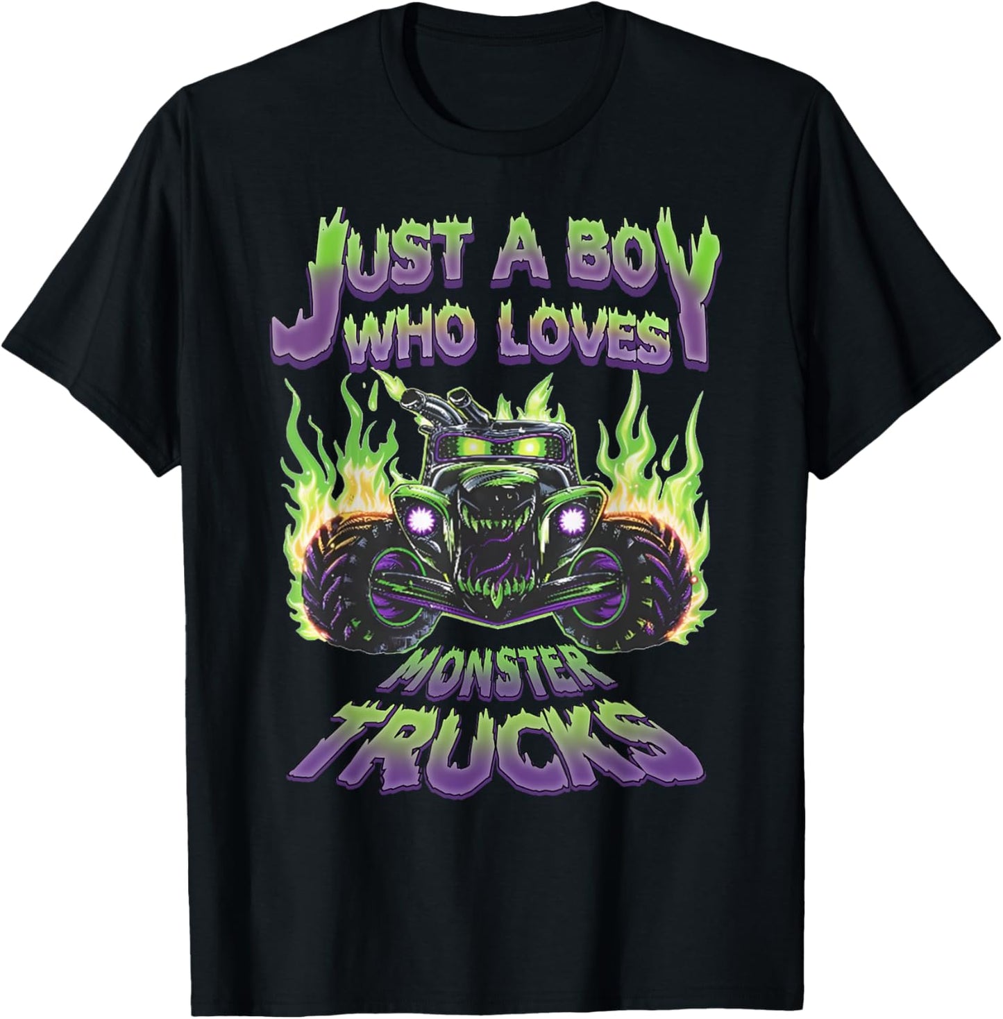 Just A Boy Who Loves Monster Trucks Funny Truck Toddler Kids T-Shirt - T-Shirt | Black