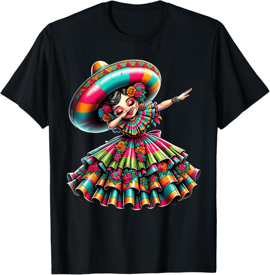 Cinco De Mayo Funny Mexican Dabbing Woman Cinco De Mayo T-Shirt - T-Shirt | Black