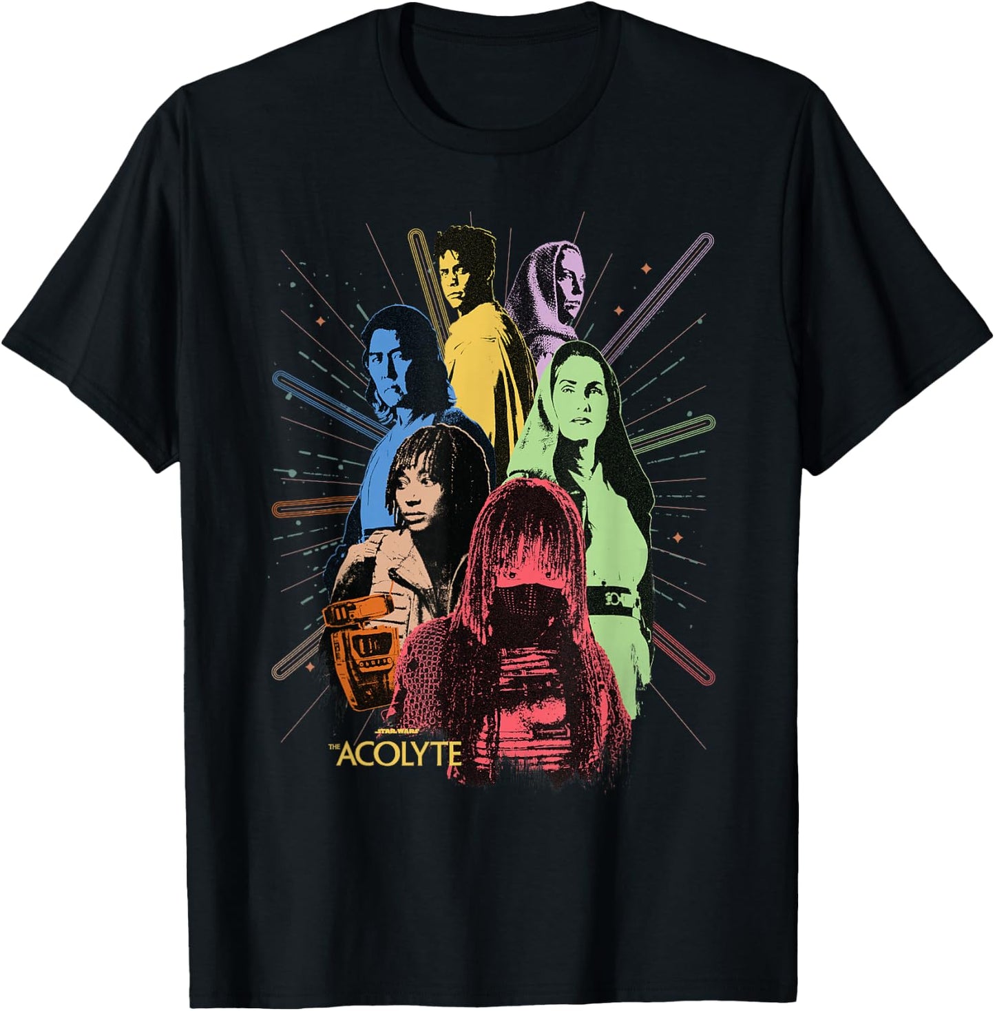 Star Wars The Acolyte Disney+ Retro Colour Block Characters T-Shirt - T-Shirt | Black