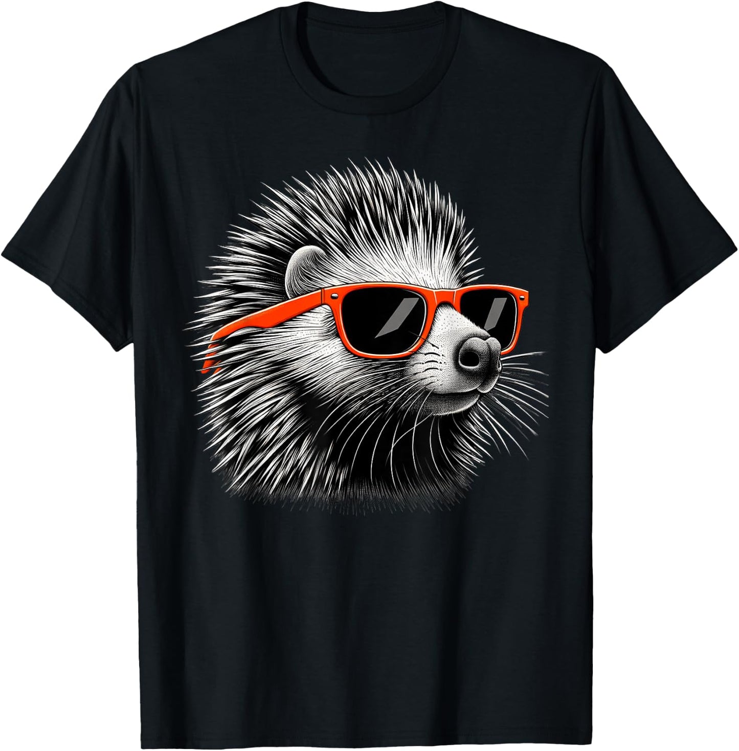 Cool Porcupine Wearing Sunglasses Graphic Art T-Shirt - T-Shirt | Black