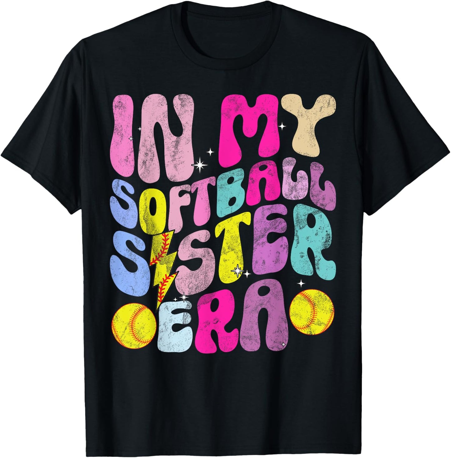 In My Softball Sister Era Softball Lover Fan Support Sibling T-Shirt - T-Shirt | Black