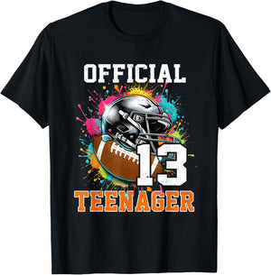 Official Teenager 13th Birthday Football 13 Years Old T-Shirt - T-Shirt | Black