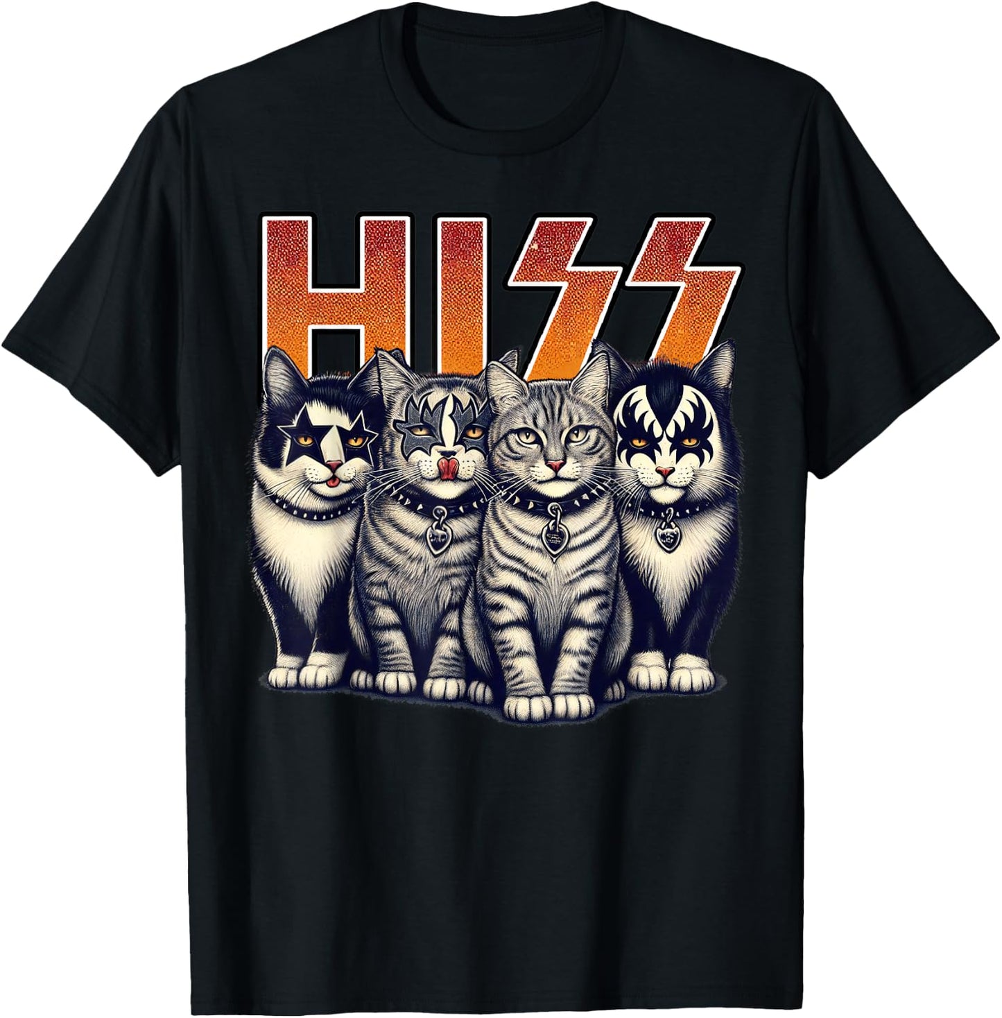 Hiss Funny Cats Kittens Rock Rockin Birthday Gifts Idea T-Shirt - T-Shirt | Black