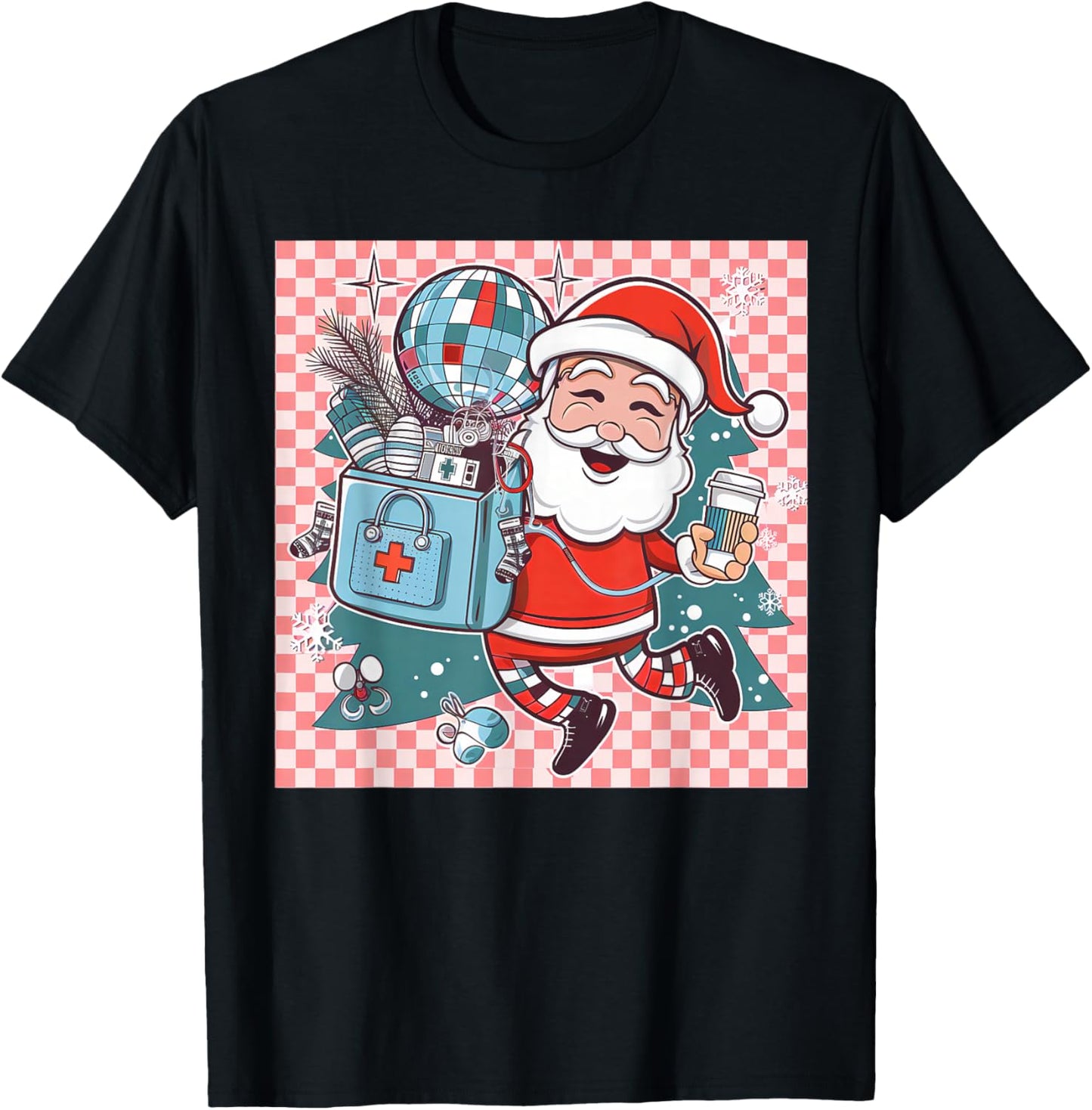 Christmas Santa Nurse Disco Ball Rn CNA Icu Med Surg Picu T-Shirt - T-Shirt | Black