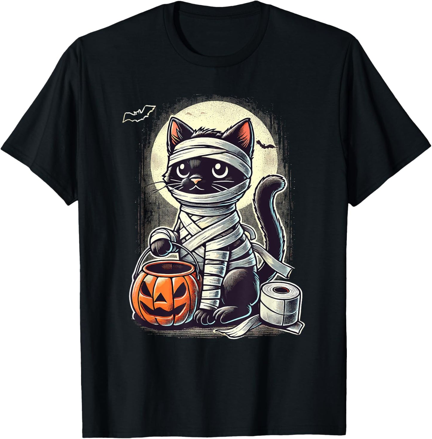 Black Cat Mummy Men Women Kids Halloween Funny Black Cat T-Shirt - T-Shirt | Black