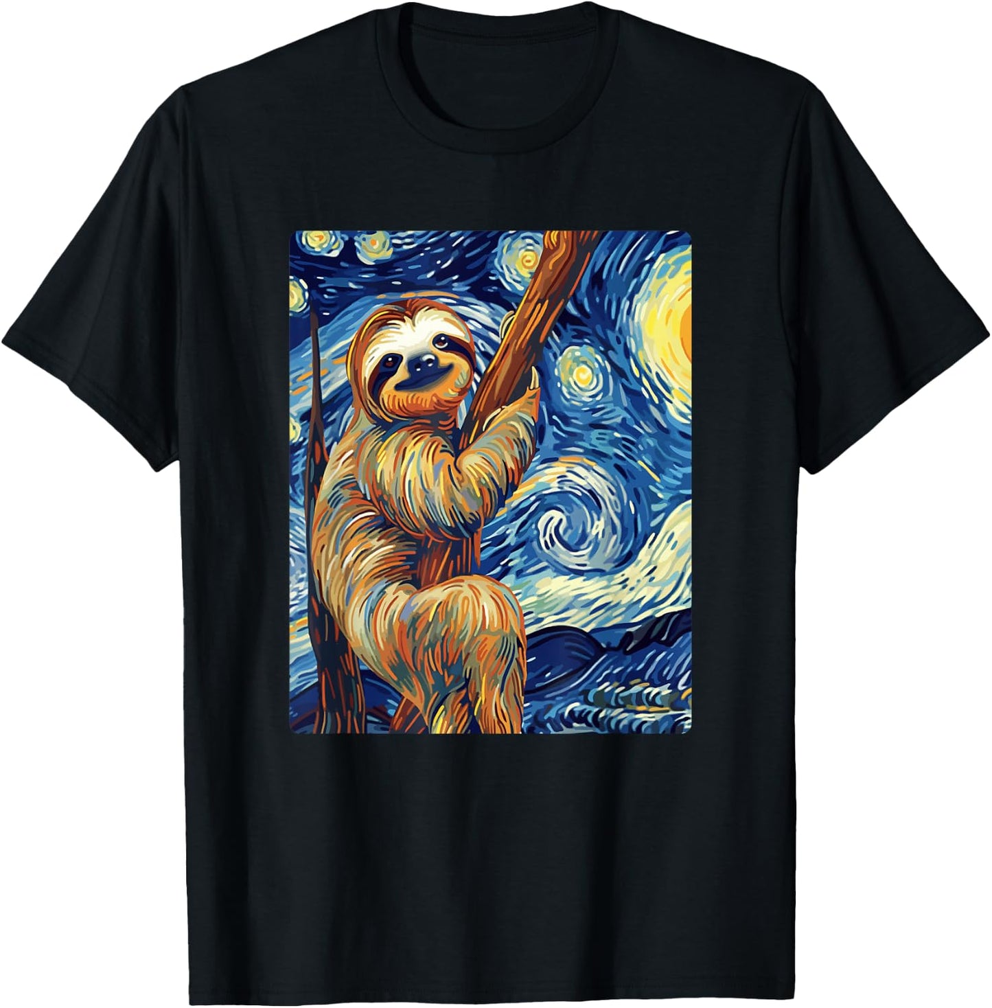Starry Night Sloth T-Shirt - T-Shirt | Black