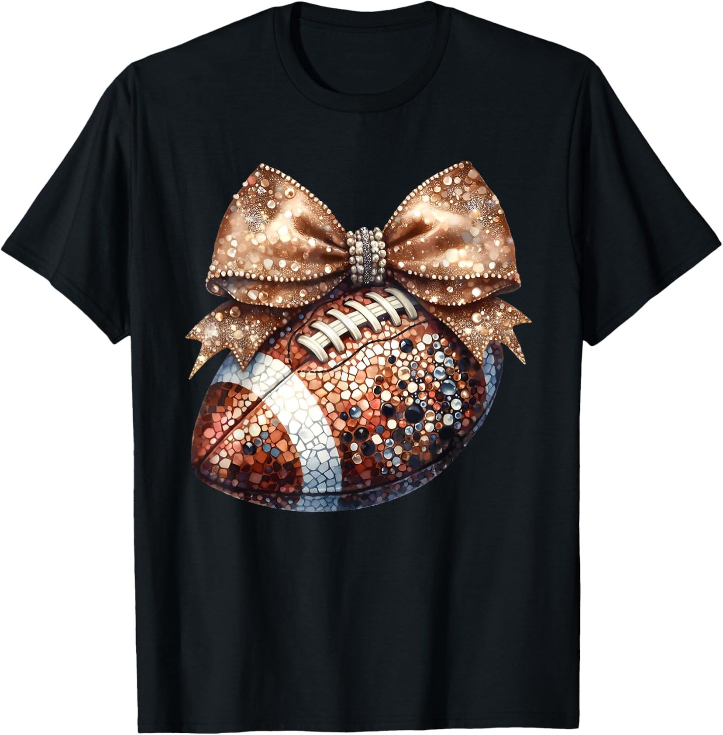 Coquette Bow American Football Game Day Thanksgiving Autumn T-Shirt - T-Shirt | Black