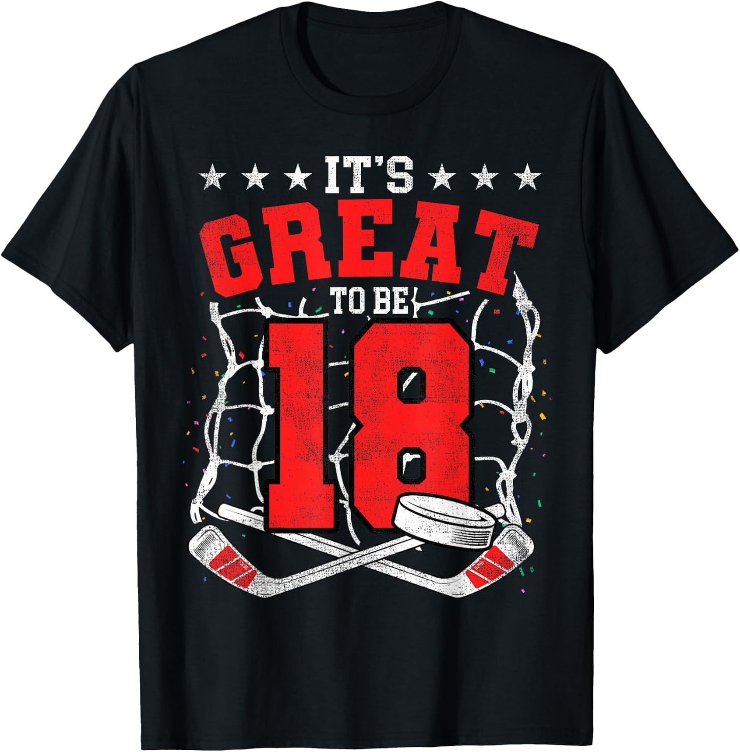 18th Birthday Hockey Lovers It's Great To Be 18 Years Old T-Shirt - T-Shirt | Black