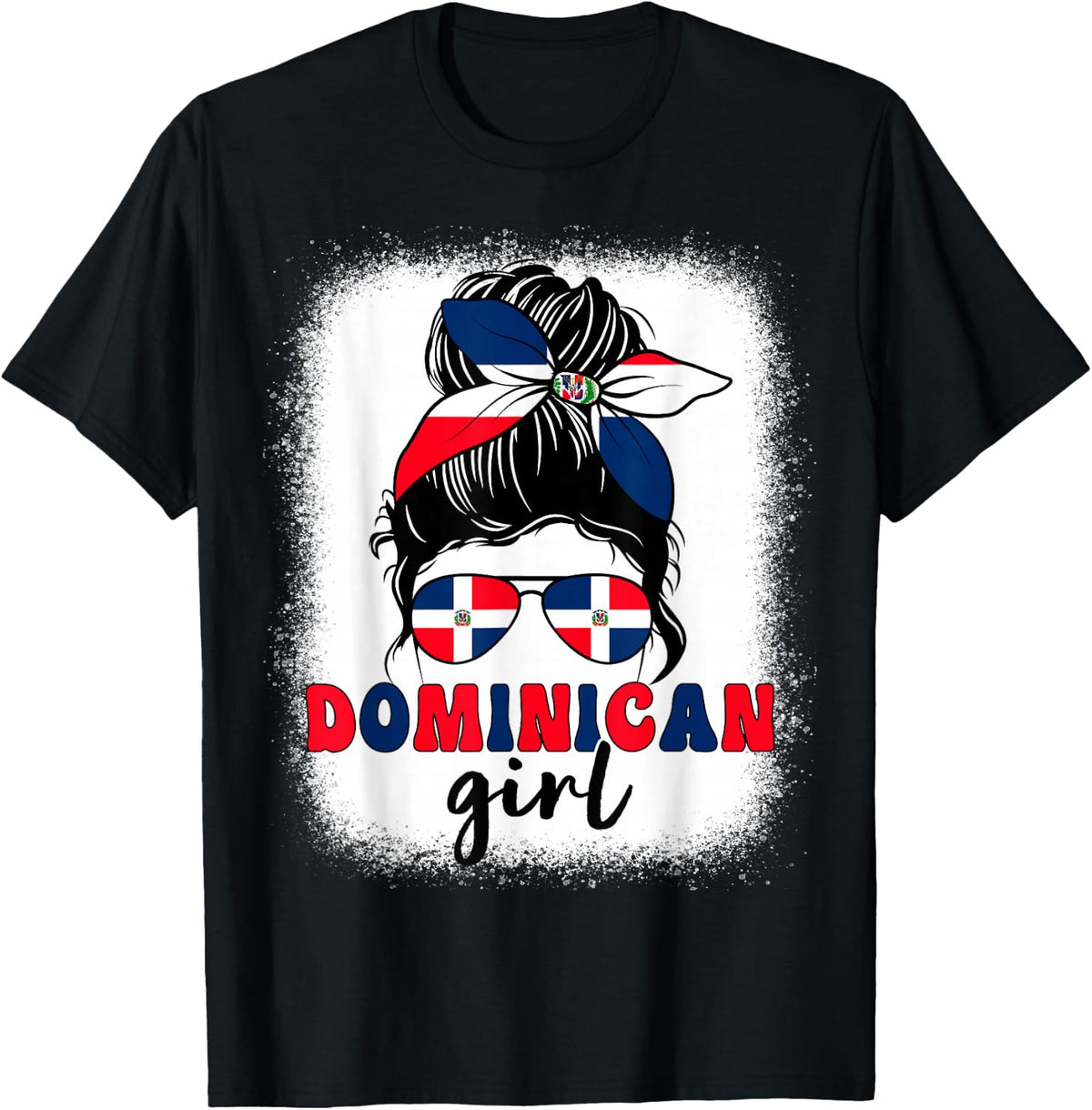 Dominican Girl Messy Bun Dominican Flag Patriotic Women Kids T-Shirt - T-Shirt | Black