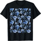 Blue and White Rose Flower Design T-Shirt - T-Shirt | Black
