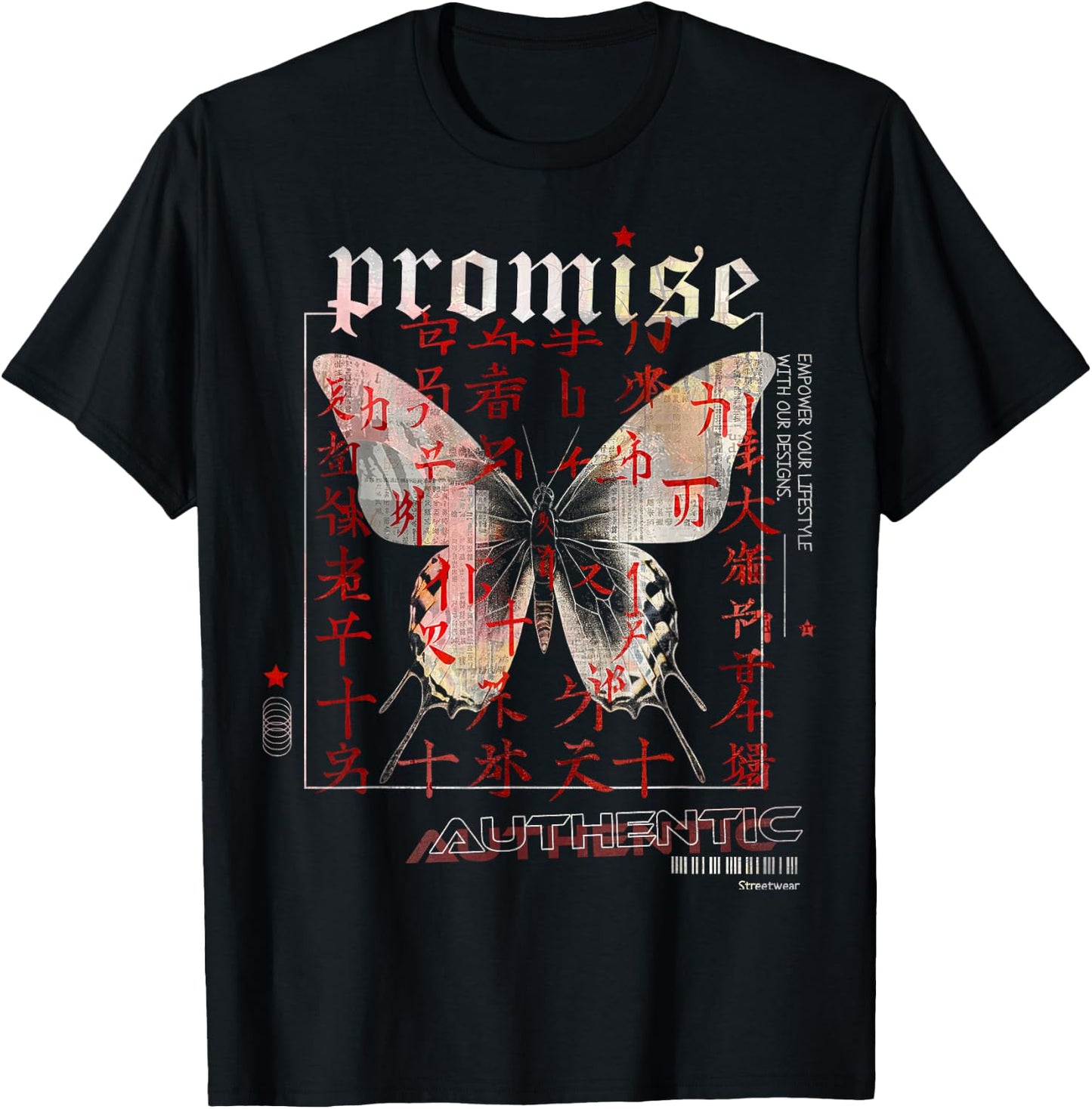 Butterfly | Frontprint | Anime Animal Art Graphic Anime T-Shirt - T-Shirt | Black