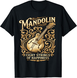 Vintage Mandolin Eight Strings of Happiness Mandolin T-Shirt - T-Shirt | Black