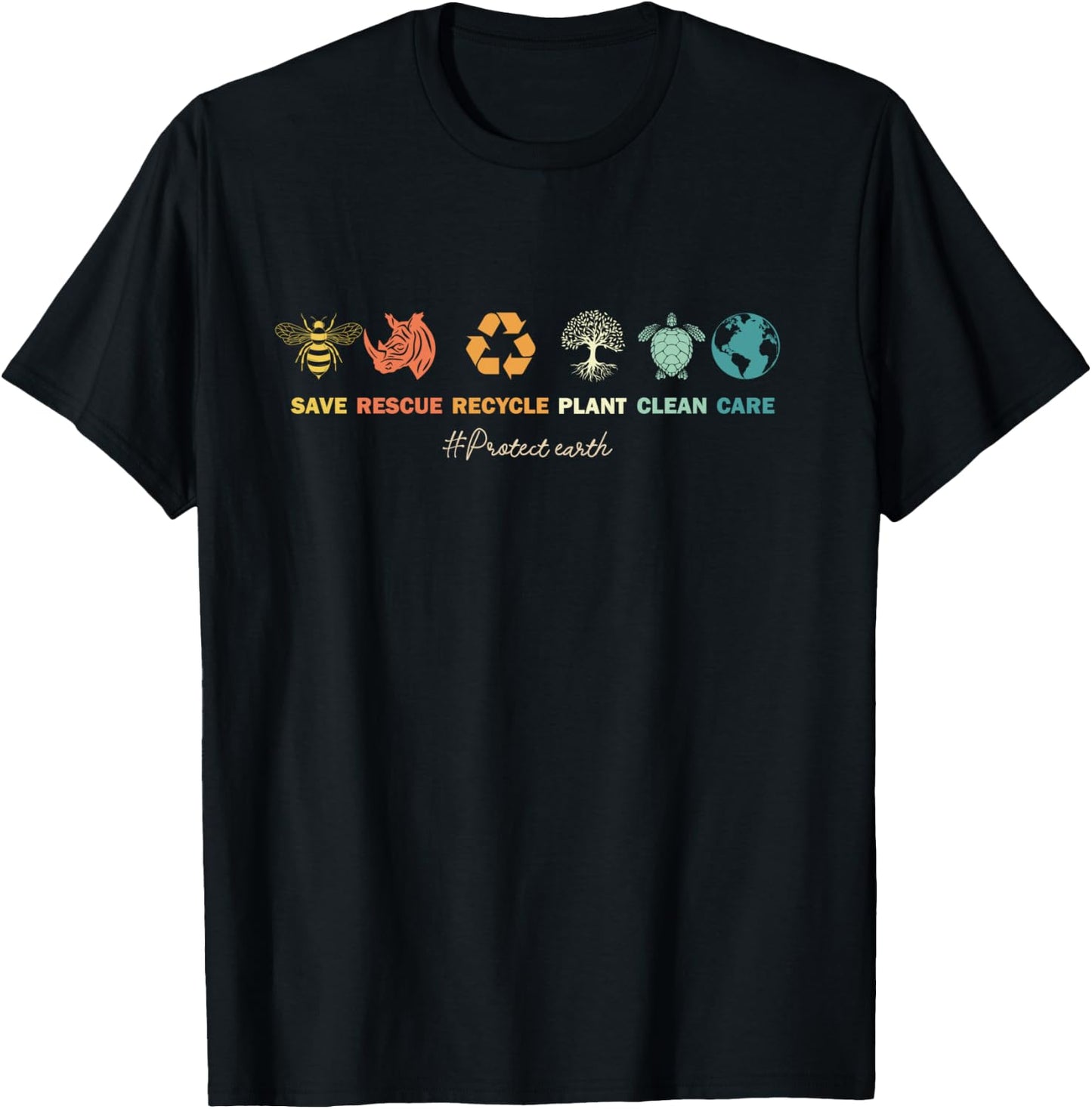 Earth Day 2025 | Save Bees Rescue Animals Recycle Plastic T-Shirt - T-Shirt | Black