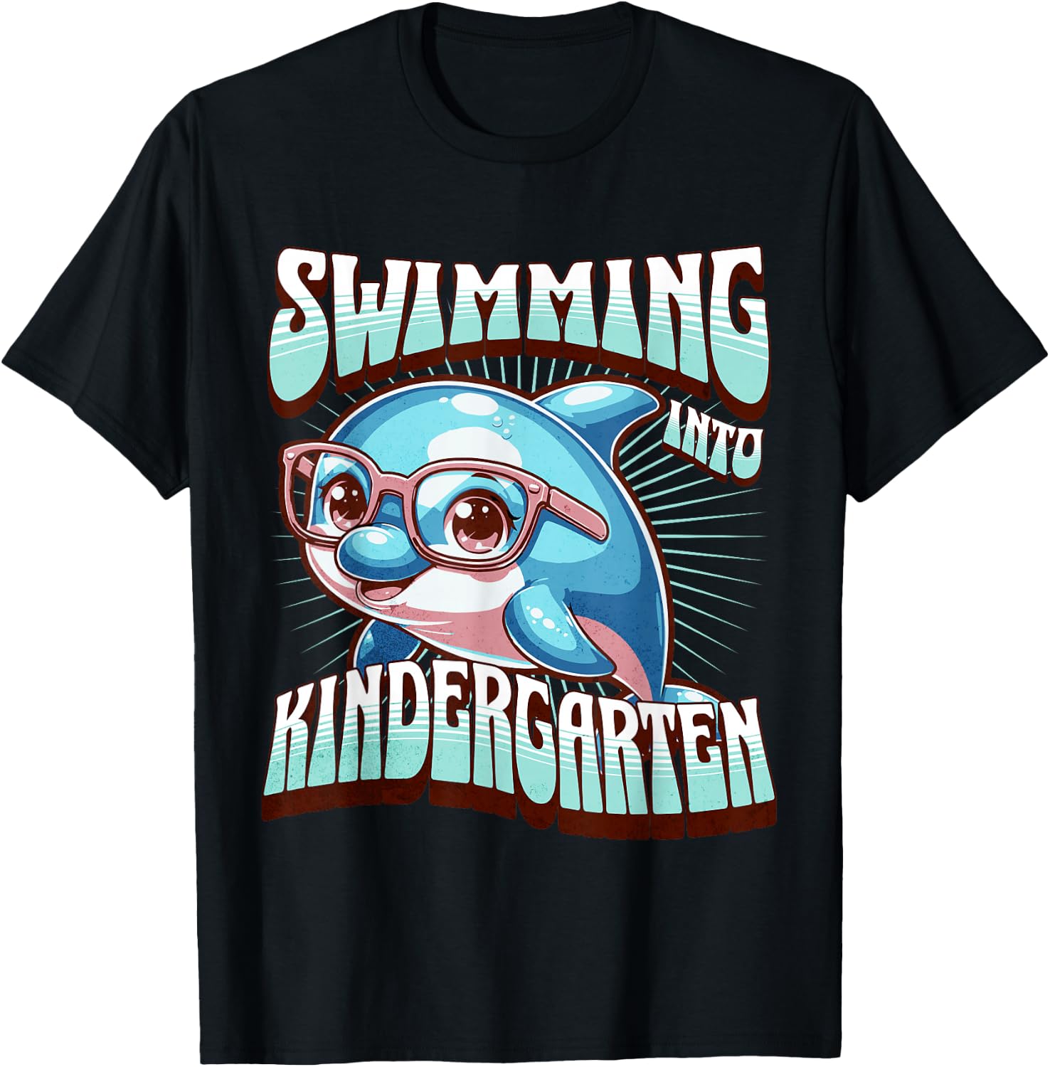 Swimming Into Kindergarten Cute Dolphin Back to School Kid T-Shirt - T-Shirt | Black