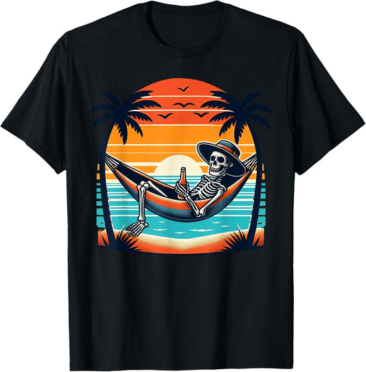 Tropical Beach Vacation Skeleton Summer Drinking Skeleton Women T-Shirt - T-Shirt | Black