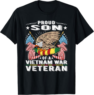 Proud Son Of A Vietnam War Veteran Military Vet's Child Gift T-Shirt - T-Shirt | Black
