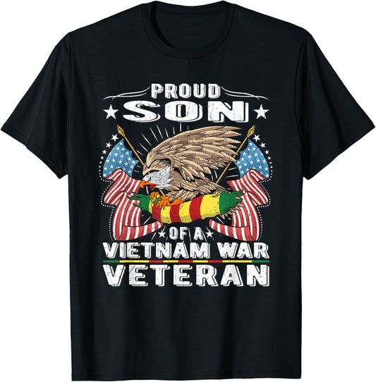 Proud Son Of A Vietnam War Veteran Military Vet's Child Gift T-Shirt - T-Shirt | Black
