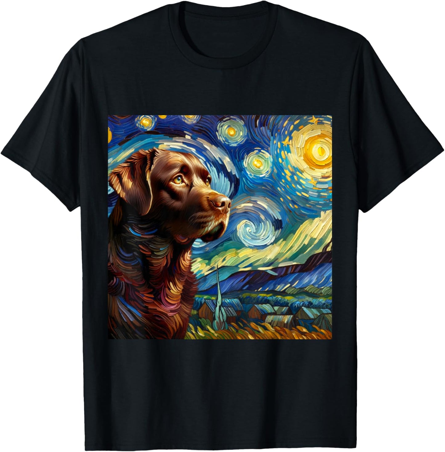 Chocolate Labrador Starry Night Shirt Vincent Van Gogh Lab T-Shirt - T-Shirt | Black