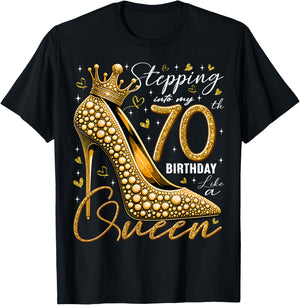 70 Year Old Gifts High Heels Stepping Into My 70th Birthday T-Shirt - T-Shirt | Black