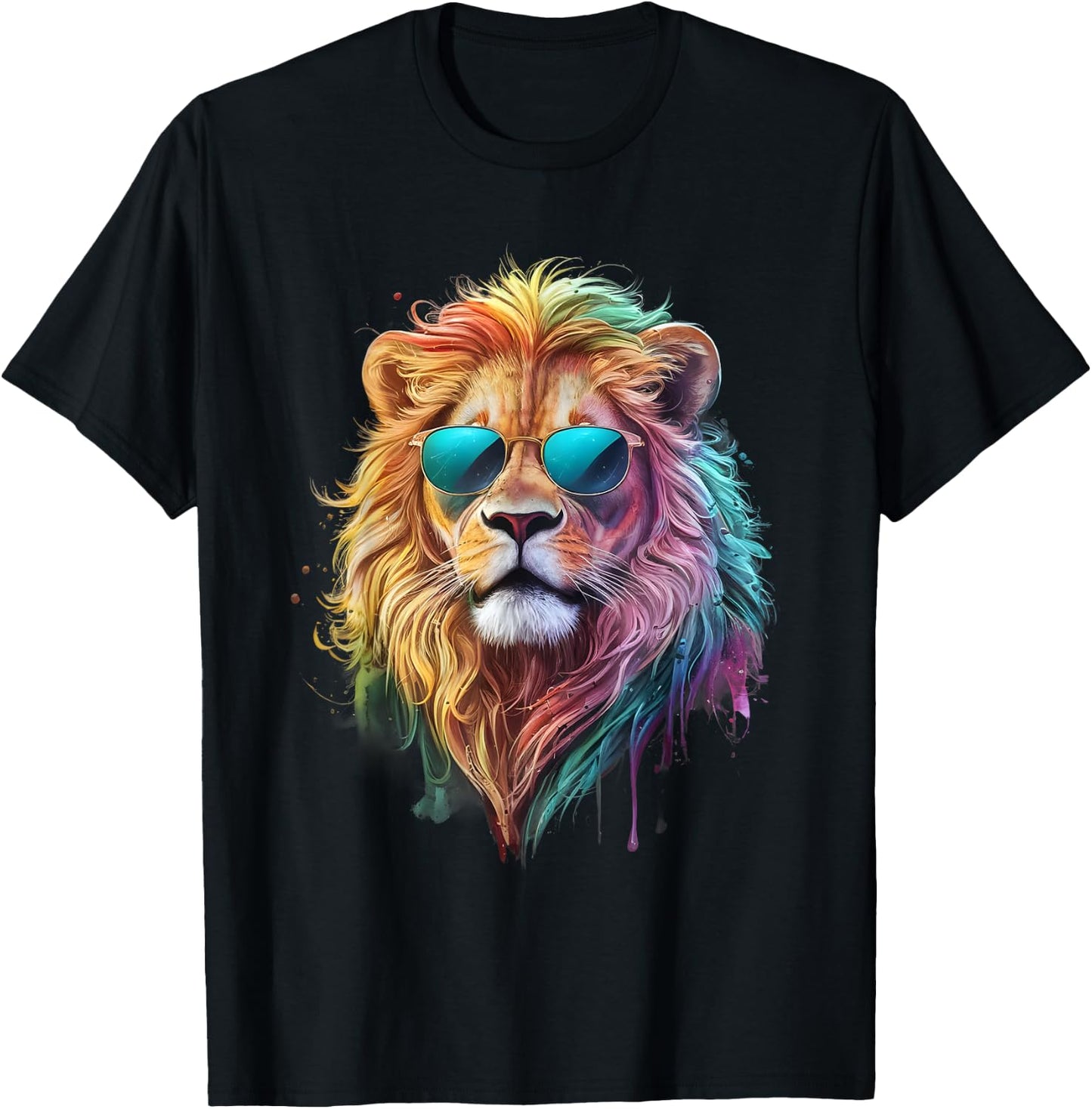Lion Men Woman Colorful Watercolor Lion T-Shirt - T-Shirt | Black