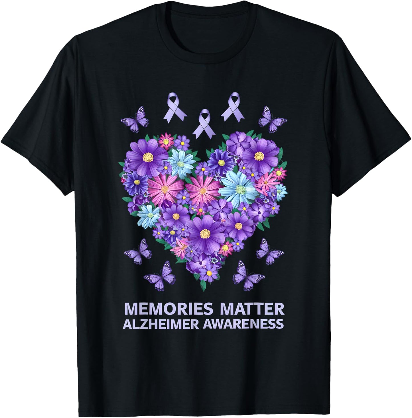Alzheimer Awareness Purple Flower T-Shirt - T-Shirt | Black