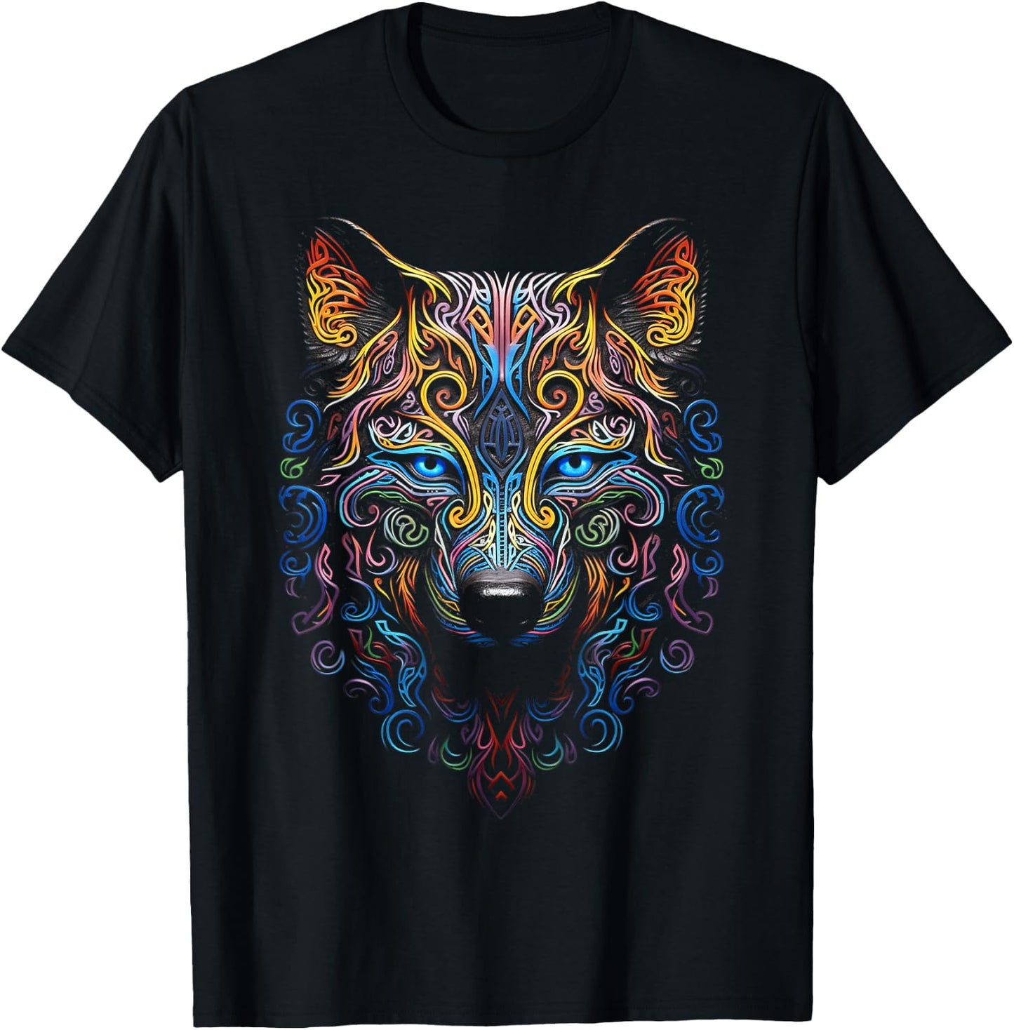 Wolf Animal Motif Artwork Wolf T-Shirt - T-Shirt | Black