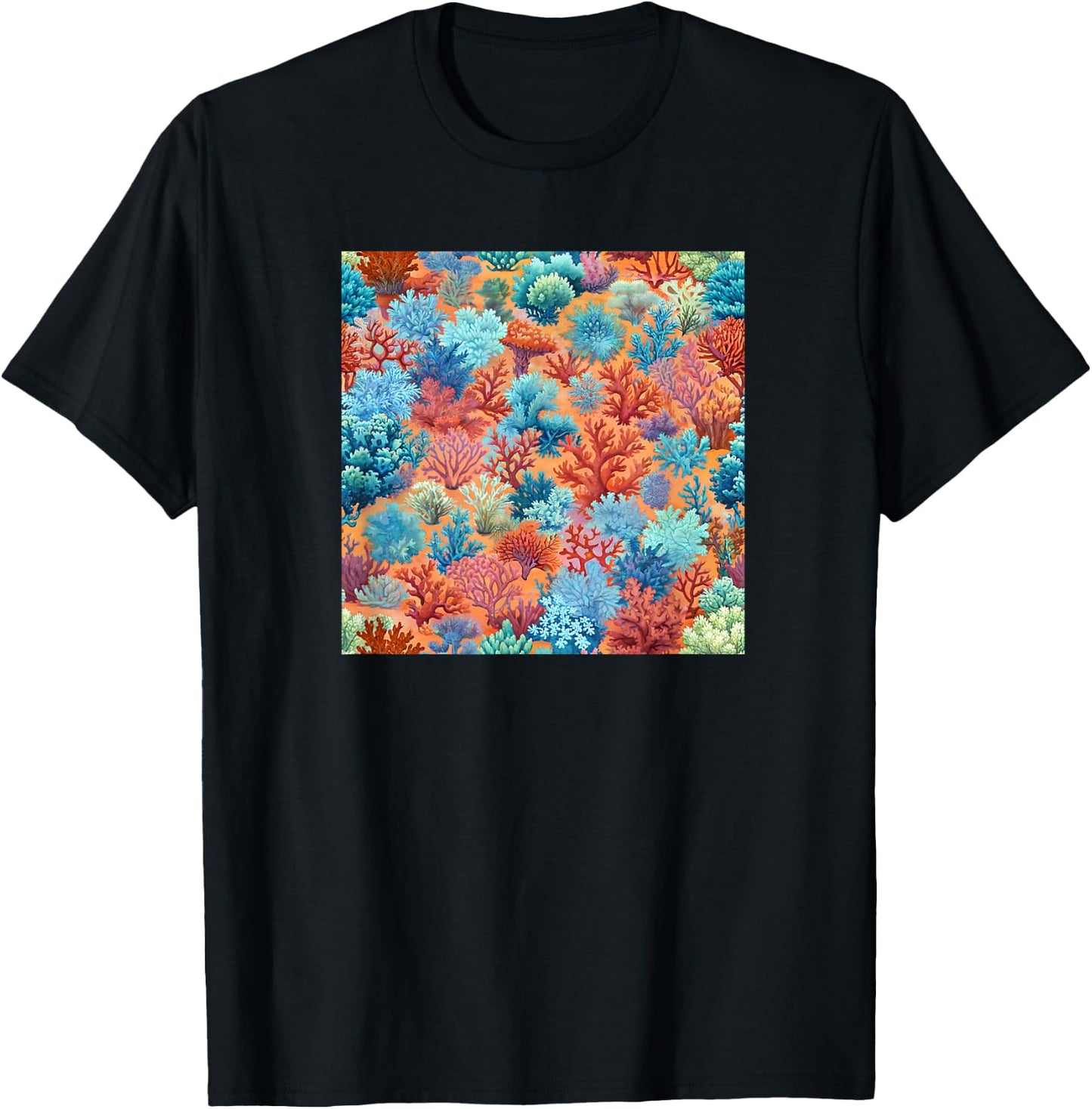 Grandmillennial Coral Reef Coastal Grandmother Teal Poppy T-Shirt - T-Shirt | Black