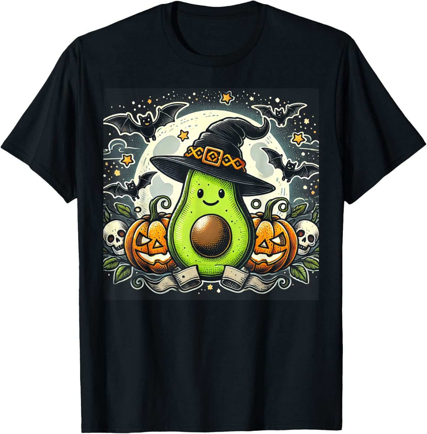 Avocado Witch Halloween T-Shirt - T-Shirt | Black