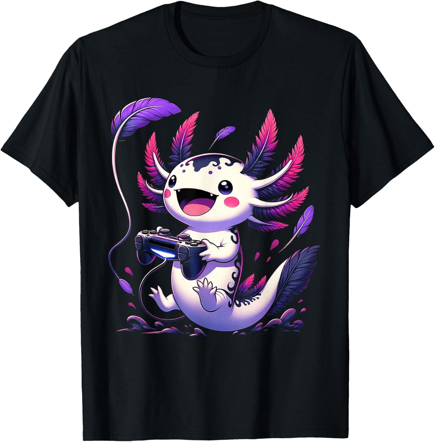 Cute Axolotl Playing Console Video Games Axolotl Gaming T-Shirt - T-Shirt | Black