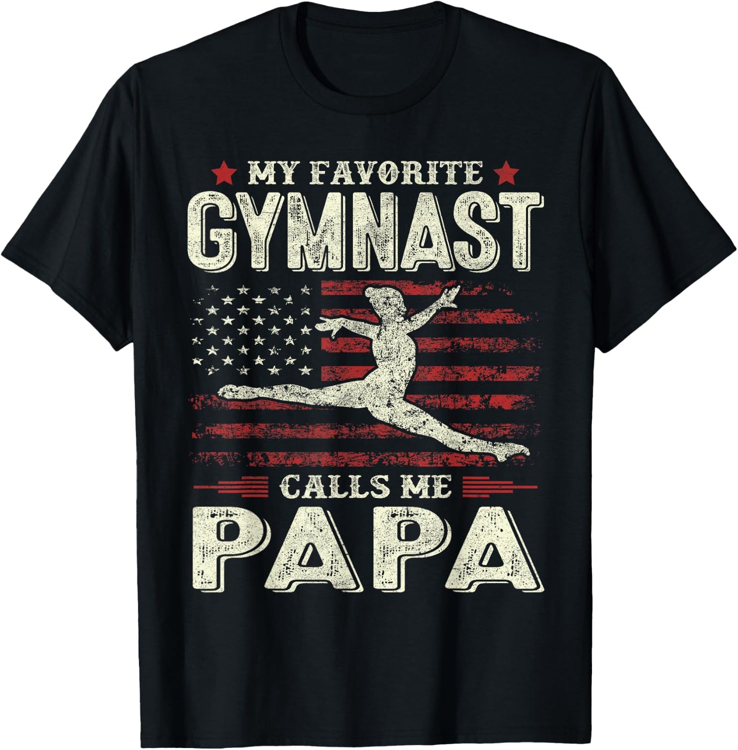 Favorite Gymnast Calls Me Papa Flag Gymnastics Father's Day T-Shirt - T-Shirt | Black
