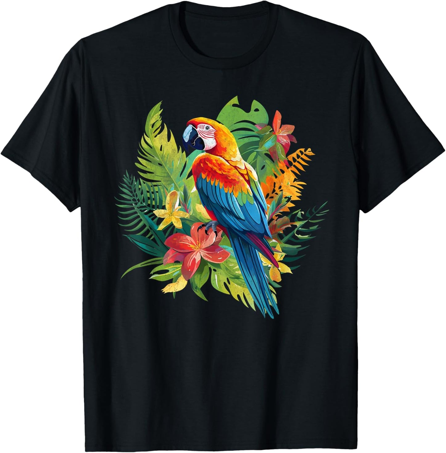 Parrot In Tropical Summer Flower Women Cockatiel Bird T-Shirt - T-Shirt | Black