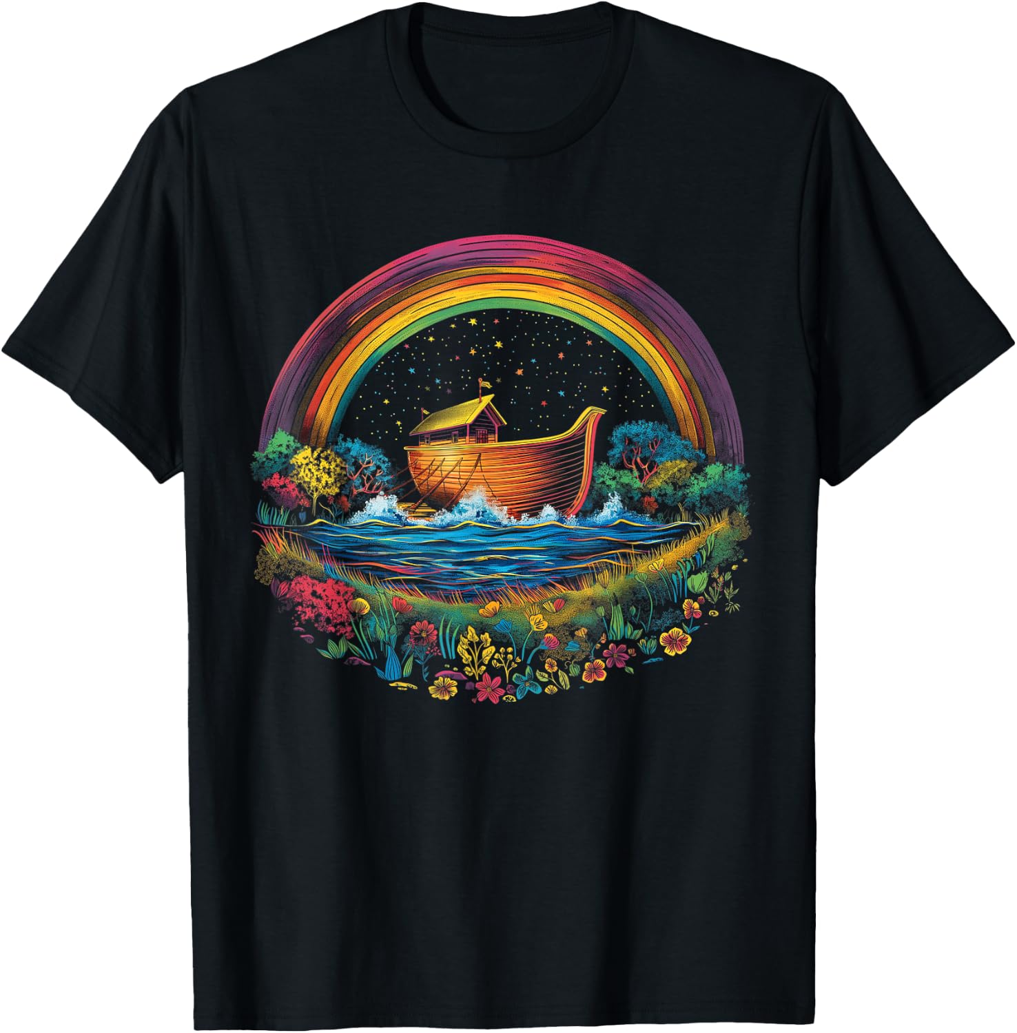 Noah's Ark Christian Rainbow Popart - Religious Catholic T-Shirt - T-Shirt | Black