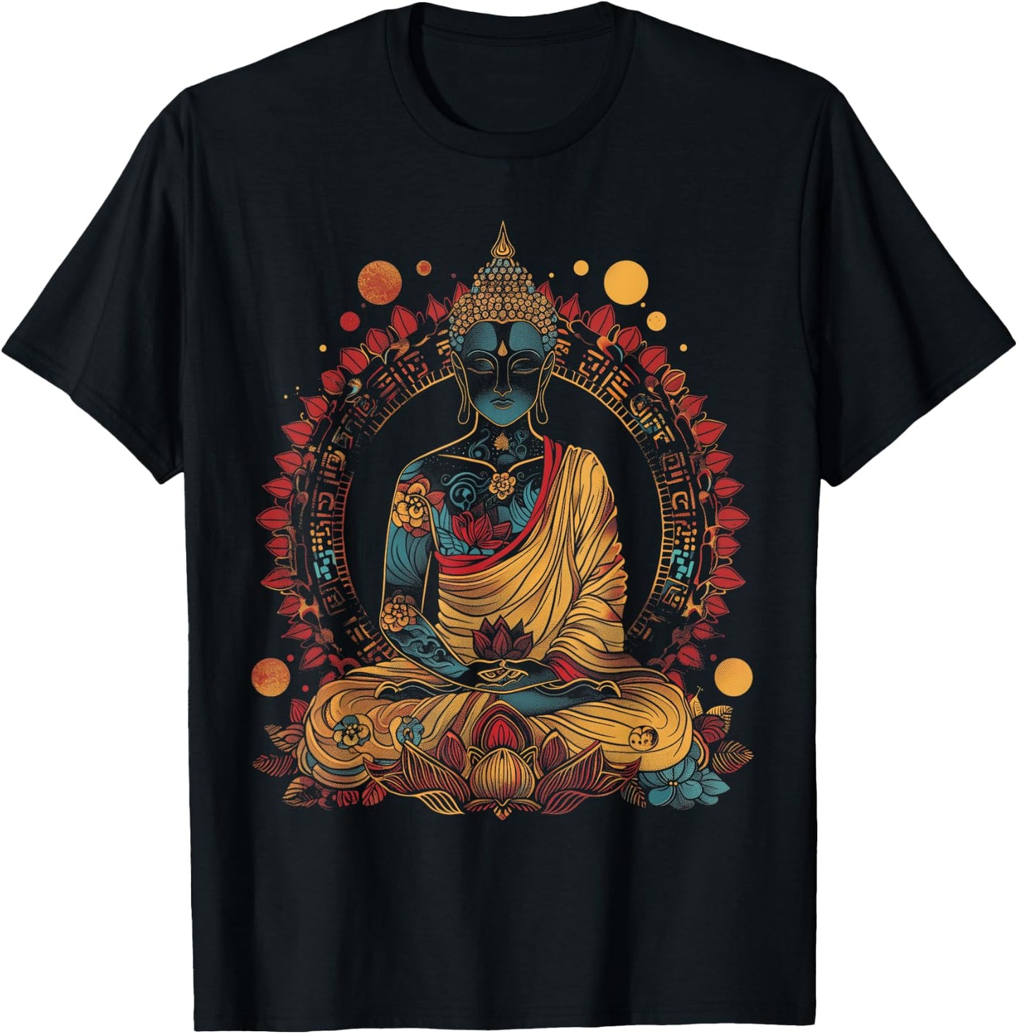 Buddha Vintage Flowers Zen Buddhist Buddhism Yoga Spiritual T-Shirt - T-Shirt | Black