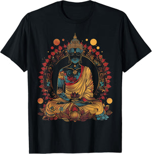 Buddha Vintage Flowers Zen Buddhist Buddhism Yoga Spiritual T-Shirt - T-Shirt | Black