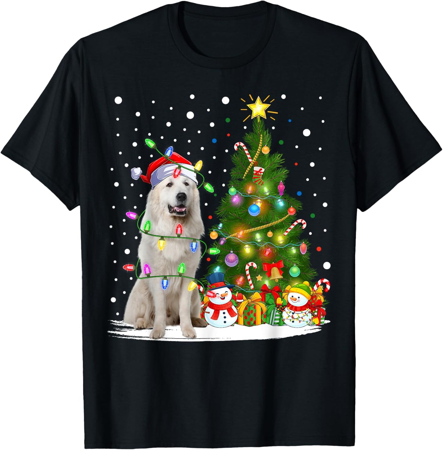 Lighting Xmas Tree Santa Great Pyrenees Dog Christmas T-Shirt - T-Shirt | Black