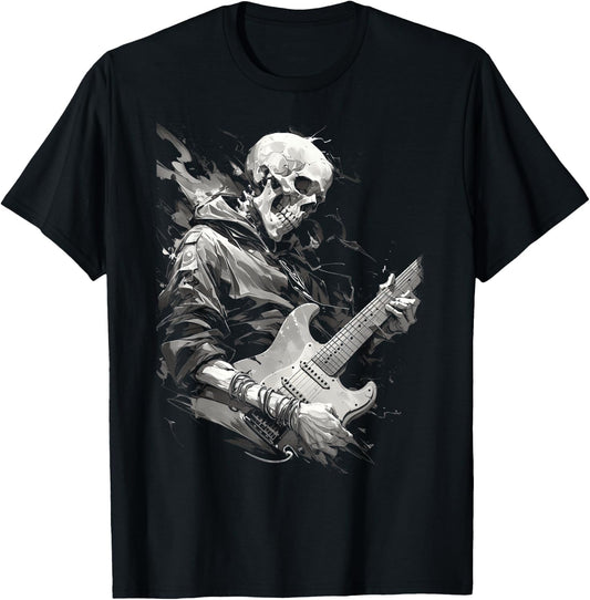 Skeleton playing guitar ,Rock Star Shredding Guitar T-Shirt - T-Shirt | Black