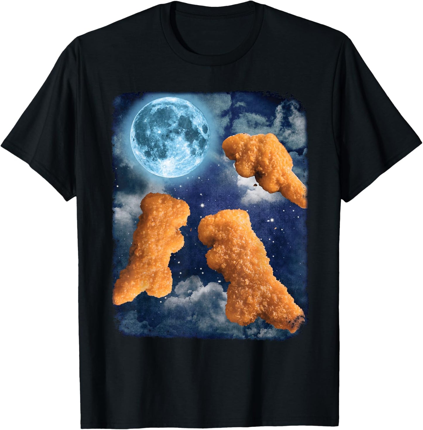 Funny Food Dinosaur Chicken Nuggets Howling At The Moon T-Shirt - T-Shirt | Black