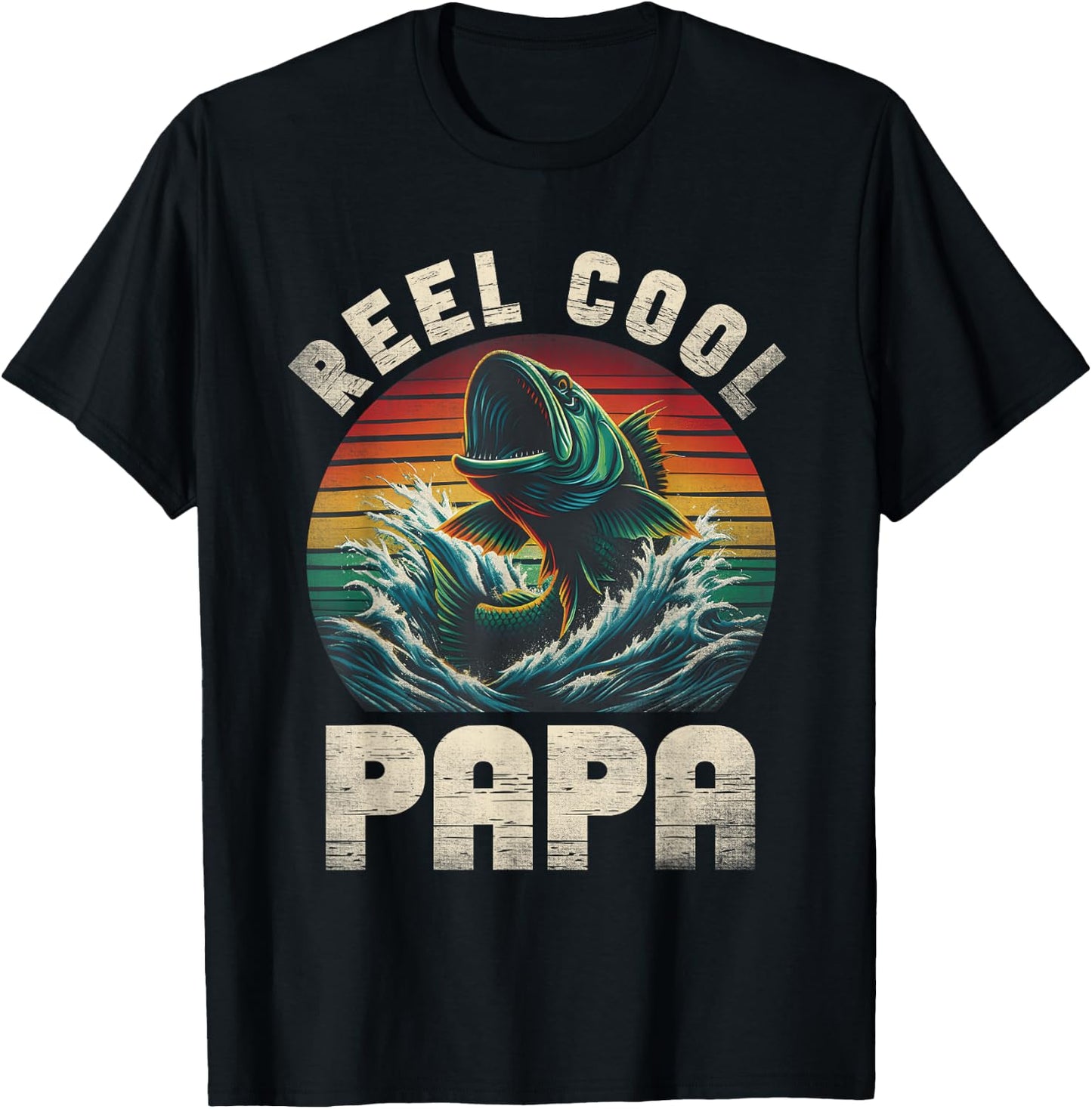 Reel Cool Papa Fishing Papa Father's Day Fisherman Fish T-Shirt - T-Shirt | Black